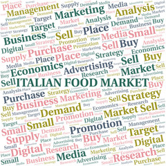 Italian Food Market word cloud. Vector made with text only.