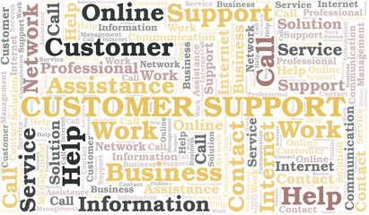 Customer Support word cloud vector made with text only.