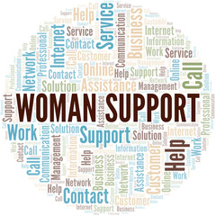 Woman Support word cloud vector made with text only.
