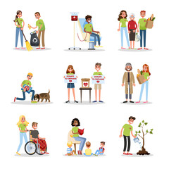 Fototapeta premium Volunteer help people set. Collection of charity
