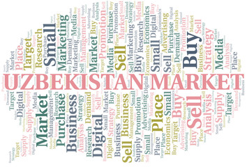 Uzbekistan Market word cloud. Vector made with text only.