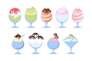 Ice cream set. Collection of delicious dessert. Tasty