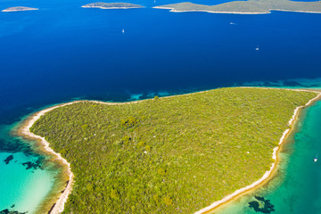 Beautiful exotic shaped islands in turquoise sea, clear blue water on the island of Dugi Otok in Croatia