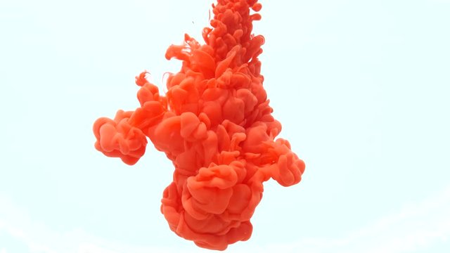 Red ink in water, white background. slow motion