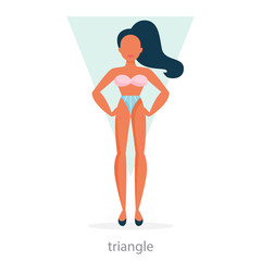 Triangle body shape. Woman standing in underwear