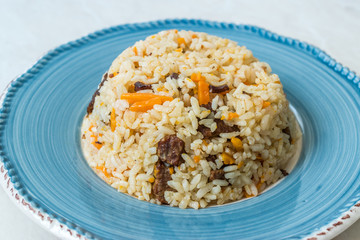 Uzbek Pilaf Rice with Meat, Carrot and Onion / Pilav