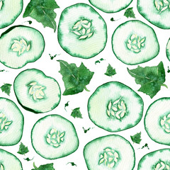 seamless pattern with watercolor painted cucumbers