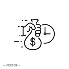 easy instant credit, loan payment, fast money icon, finance thin line symbol for web and mobile phone on white background - editable stroke vector illustration eps 10