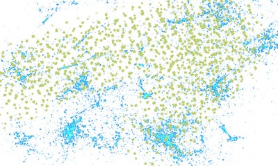 Gouache dots or stars and stains on a white background. Two-color divorces.