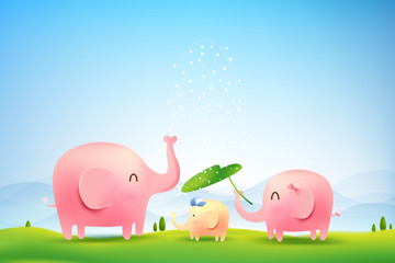 Elephant family walking in the forest 002