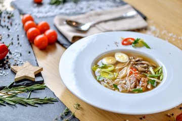 large round noodle soup