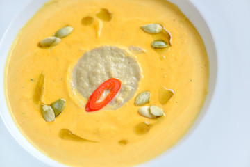 pumpkin tomato on a round plate with beautiful food styling