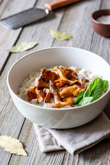 Risotto with mushrooms. Italian cuisine. Proper nutrition. Vegetarian food.