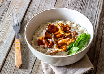 Risotto with mushrooms. Italian cuisine. Proper nutrition. Vegetarian food.