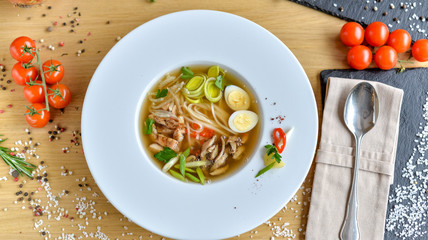 large round noodle soup