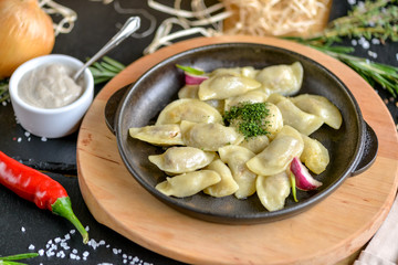 dumplings in a clay plate