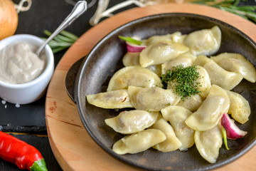 dumplings in a clay plate