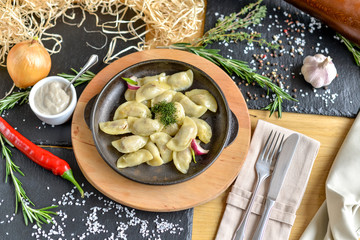 dumplings in a clay plate