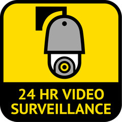 Naklejka premium Video surveillance, cctv label square shape, vector illustration