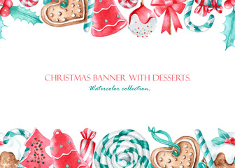 Christmas seamless banner with desserts
