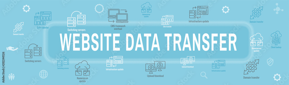Wall mural website data transfer icon set and web header banner