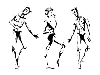 Fototapeta na wymiar Sexy handsome men dancing in underwear, stripper, go-go boy, gay club disco, vector illustration