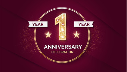 1 year anniversary celebration design template with gold glitter effect.
