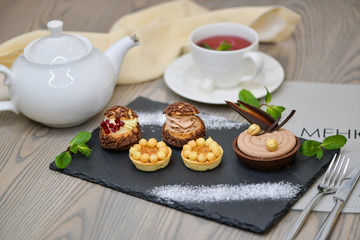 wild berry cake on a square plate