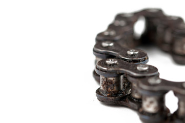 Obraz na płótnie Canvas Driving roller chain isolated on white background.Copy space