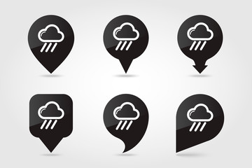 Rain Cloud pin map icon. Downpour. Weather