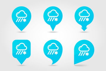 Cloud Snow Rain pin map icon. Meteorology. Weather