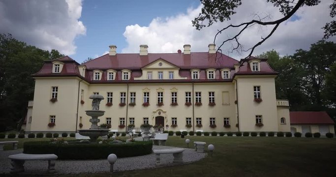 Izbicko Palace. Historic place, Silesia, Poland. Aerial shot