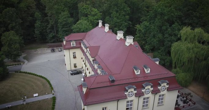 Izbicko Palace. Historic place, Silesia, Poland. Aerial shot
