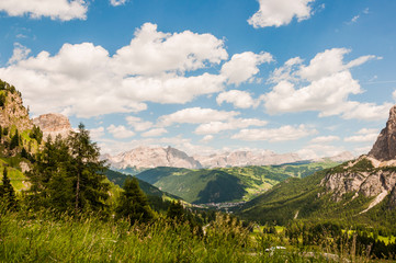 Grödner Joch, Dolomiten, Passstrasse, Bergstrasse, Sellagruppe, Berge, Bergbahn, Südtirol, Sommer, Italien