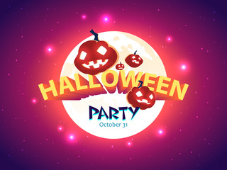 Halloween poster design. Joyful laughing pumpkins on the background of the moon and stars. EPS vector 10.