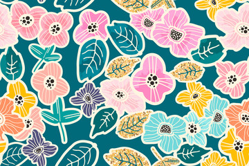 Colorful hand-drawn floral seamless pattern