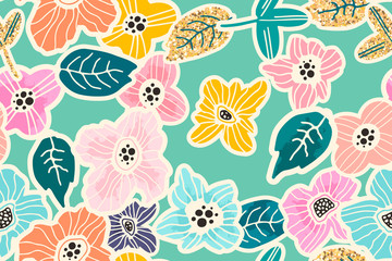 Colorful hand-drawn floral seamless pattern