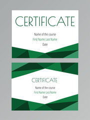 Fototapeta premium Set of two clean polygonal certificate templates. Usable for gift cards and educational courses. A4/A5 standard sizes. Vector illustration 
