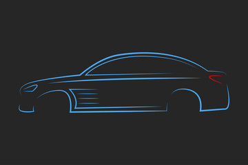 Vector illustration of a neon car silhouette