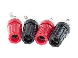 Red and black banana sockets, isolated on white