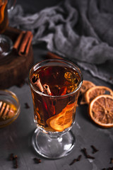 High angle of tea with cinnamon