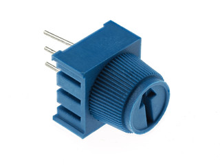 Blue potentiometer, isolated on white; spare part