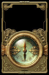 Fototapeta na wymiar Steampunk aged metal frame with fantasy compass