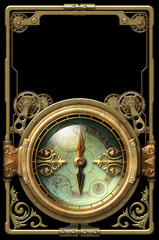 Fototapeta na wymiar Steampunk aged metal frame with fantasy compass