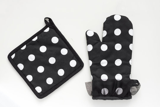 Potholder And An Oven Mitt On White Background. Stylish Kitchen Mitt.