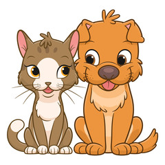 Obraz na płótnie Canvas Cute cat and dog friends