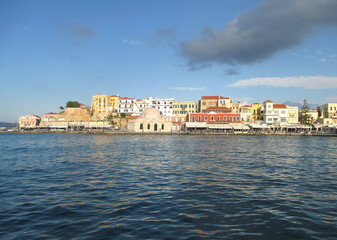 Fototapeta na wymiar Impressive View of Chania Old Town and the Historic Venetian Port, Crete Island, Greece