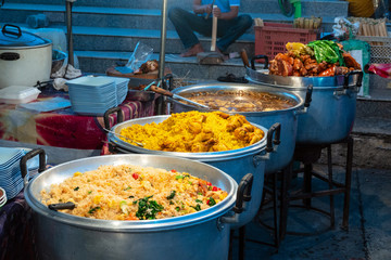 Different thai street food on sale at one of the markets at Bangkok, Thailand.