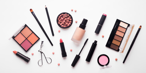 Set of professional decorative cosmetics for daily makeup