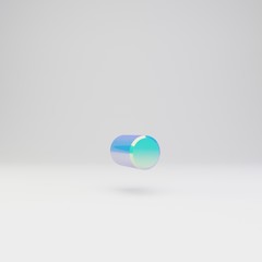 Sky blue 3d point symbol. Metal font with glossy reflections and shadow isolated on white background.